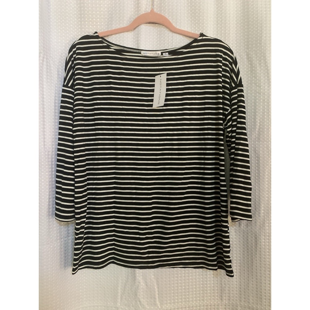 Notations Womens Medium‎ Black White T-shirt